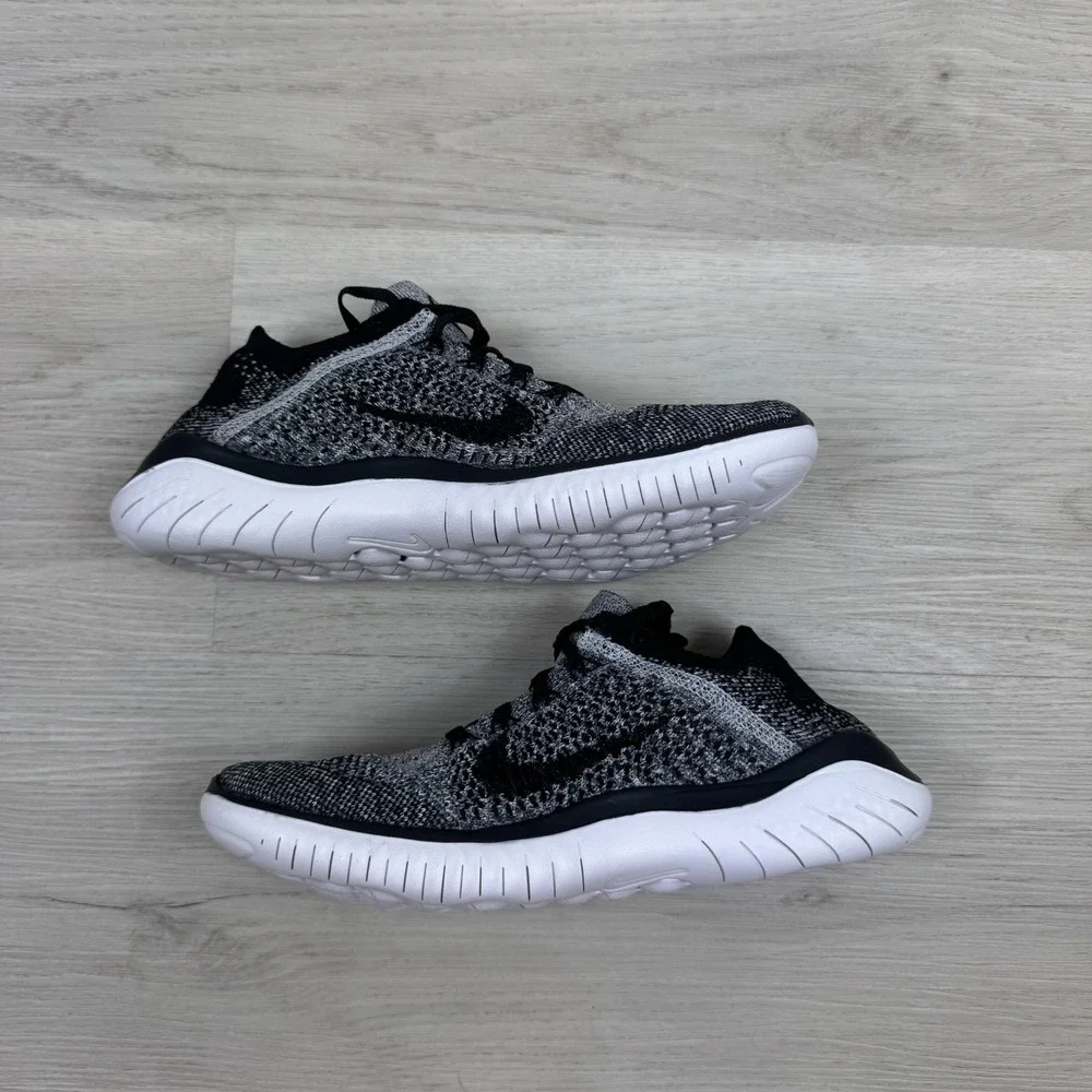 Nike Free RN Flyknit 2018 Running Shoes Womens 7.5 Black Oreo 942839 101